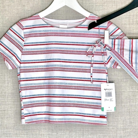 ROXY 2 Piece Bathing Suit Top Tee Bikini Bottom UPF 50+ Fabric Junior's Medium - Picture 15 of 16